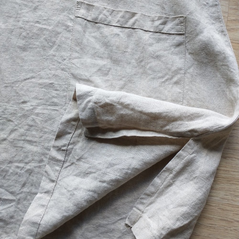 Beni Vie 100%Linen Lagenlook Tunic Top Pocket Natural Fabric Beige S Made in USA - Picture 8 of 10